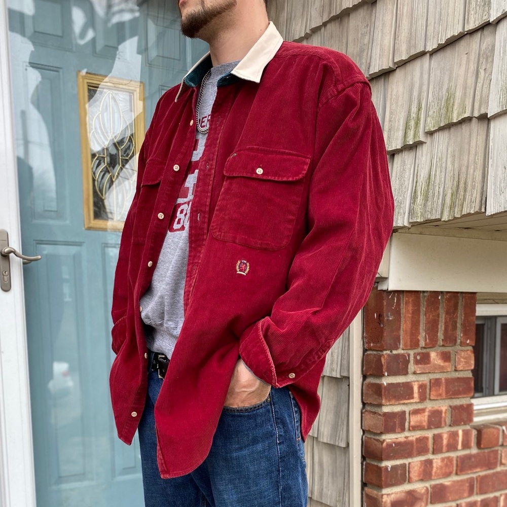 Tommy Hilfiger Maroon Corduroy heavy button down